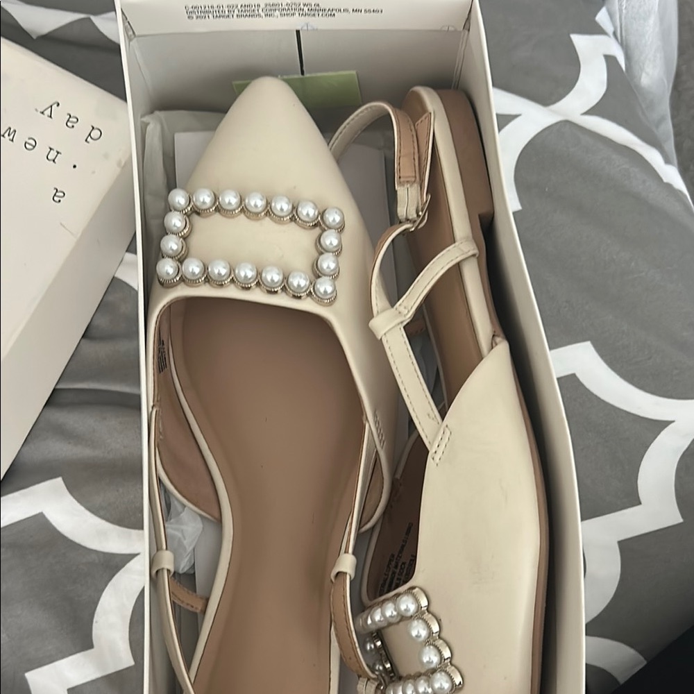A New Day Cream Flats with Pearl Embellishments